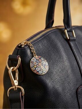 Terrida luxury travel bag Black Leather Tote Bag with Floral Charm.